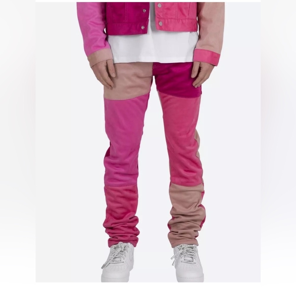 MNML NWT D354 PATCHWORK STRAIGHT MEN’S PANTS PINK SIZE 33 - Picture 3 of 14